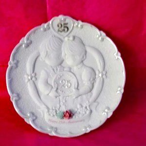 Vintage 25th Anniversary Precious Moments Decorative Ornate Porcelain Plate